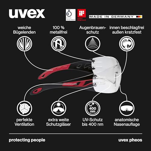 Uvex pheos - Schutzbrille - Bügelbrille supravision excellence Technologie - metallfrei, beschlagfrei & kratzfest - one size - gelb/schwarz