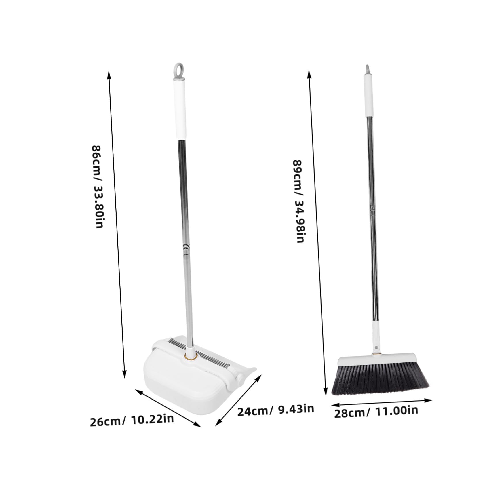 Ipetboom Juego de Escoba y Recogedor de Pie para Oficina E Interior | Plástico Blanco, Mango Ajustable, Limpieza y Diseño Compacto para Guardar sin Ocupar Espacio