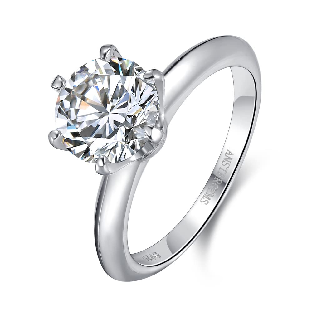 ANSTERGEMS 1/1.5/2CT Six Prong Solitaire Moissanite Engagement Ring for Women, Promise Wedding ring 925 Sterling Silver With Certificate