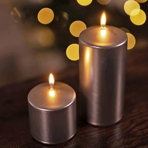 Marco Paul - Juego de 2 velas de pilar con purpurina plateada, larga duración, color marfil y alto, para iglesia, decoración de Navidad, luz de iluminación de larga duración