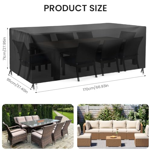 AOOWU Gartenmöbel Abdeckung Wasserdicht, Abdeckung Gartenmöbel Winterfest, Reißfest Oxford Gewebe Abdeckhaube Gartentisch Rechteckig, Schutzhülle Tisch für Gartentisch Sitzgruppe, 170 x 95 x 71 cm