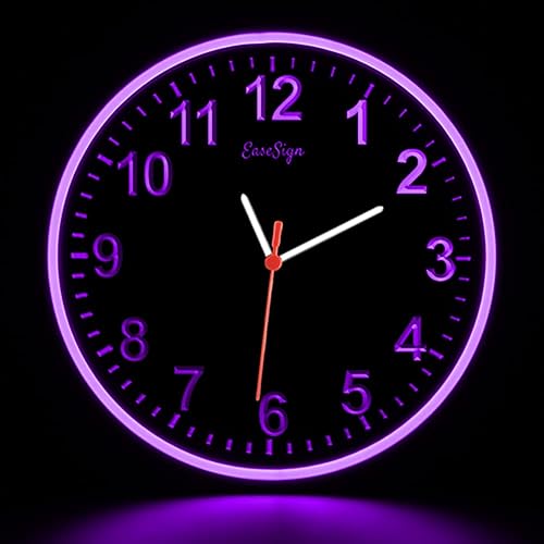 EaseSign Home Decor - Reloj de pared flexible de neón, 5 colores de 10.0in (morado)