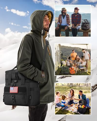 Image of JOYHILL Lunch Box for Men 18 L & Large Expandable Double Deck Cooler Bag | Tactical, Insulated, Leakproof, and Durable Lunch Bag for Adults for Work Camping Picnic Beach Daytrip Black 24 Can