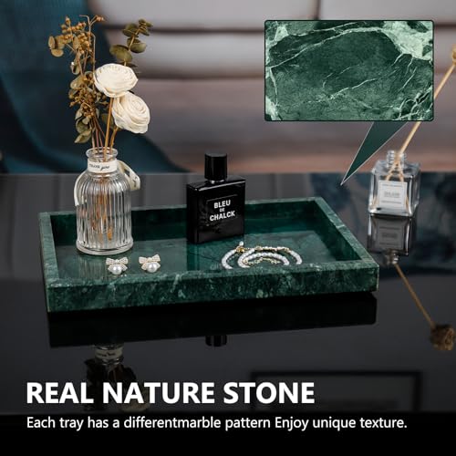 Image of Real Natural Marble Tray for Bathroom, Vanity, Kitchen and Desktop, Rectangle Genuine Marble Stone Tray for Jewelry, Cosmetics, Candles, Lotion, Perfume and Home Decor