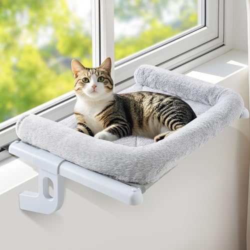 GUUSII HOME 猫ハンモック ねこベッド 掛け式猫ハンモック ねこハンモック 猫ベッド 窓際用 窓掛け式 ベッド 棚掛け ねこ はんもっく ねこソファ 猫窓パーチ 猫窓ハンモック 屋内用 頑丈 調節可能 耐久性 安定 猫用ベッド 省スペース 洗濯可能 大型猫 適用 (グレー, S)