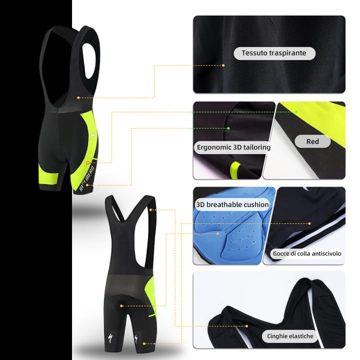 VeloZenith Abbigliamento Ciclismo da Uomo Estiva,Maglia Manica Corta Con 3 Tasche+3D Gel Pantaloncini,Traspirante Sportivo Ciclismo Moda Set per Mountain Bike Tuta MTB