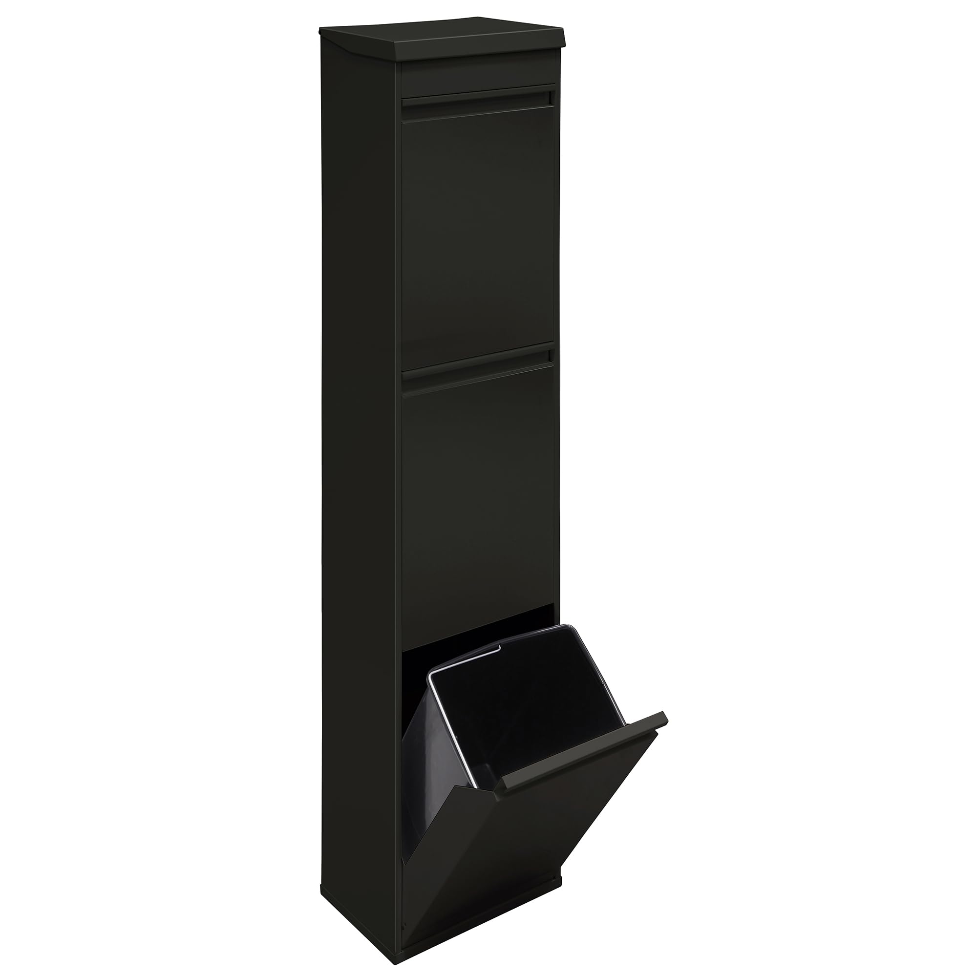 Arregui Top CR326-B Cubo de Basura y Reciclaje de Acero de 3 Compartimentos con Bandeja Superior | 3x17L (51L) | Cubos de Basura de Cocina | Contenedores de Reciclaje para Casa u Oficina | negro