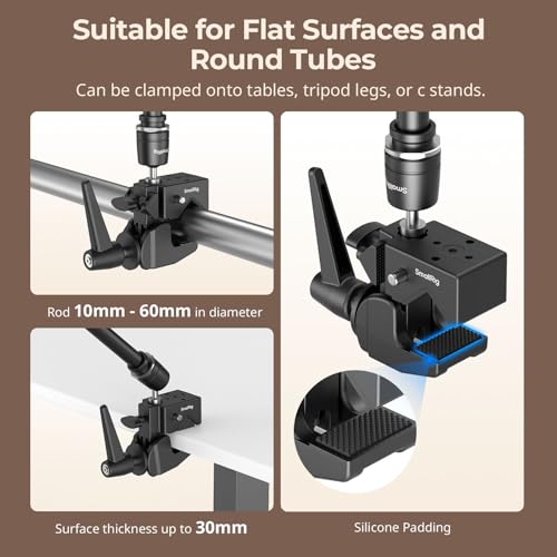 Image of SMALLRIG Friction Magic Arm Camera Mount with Super Clamp and Platform | Overhead Camera Desk Mount Srand, Studio Space Saver, Heavy Duty Mount /Bracket for Lights, Cameras