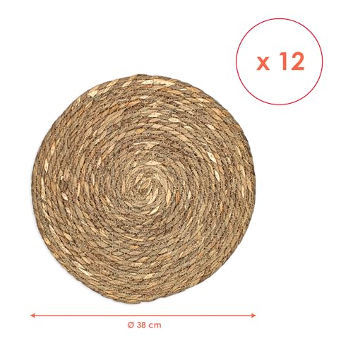 Sets de napperons ronds en matériaux naturels jacinthe d'eau 38cm - 3