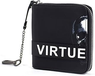 WALLPU Portafoglio da Uomo,Portafoglio Corto Fashion Trend Portafoglio con Zip Nero Ideale per I Viaggi,Black