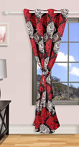 Image of Swayam 80% Blackout Polyester Long Door Curtain for Living Room & Bedroom | 9 Feet | Room Darkening Curtain with Eyelets | Pack of 1 | Ethnic Motif Design - Red & Black