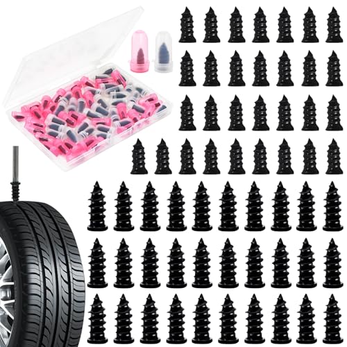 60 Pcs Tire Repair Rubber Nail, Tire Repair Nail Tire Repair Rubber Screws Fast Tool Self-Service Tire Repair Nail Vacuum Tire Repair Rubber Nail, Suitable for Car Motorcycle Jeep Tire Puncture Repair