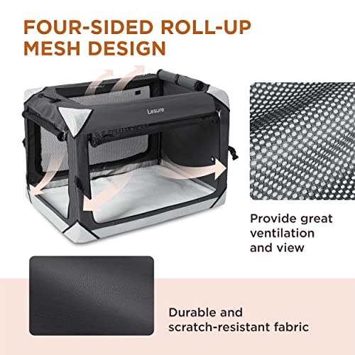 Lesure Collapsible Dog Crate - Portable Dog Travel Crate Kennel for Medium Dog, 4-Door Pet Crate with Durable Mesh Windows, Indoor & Outdoor (Charcoal Gray) - Image 6