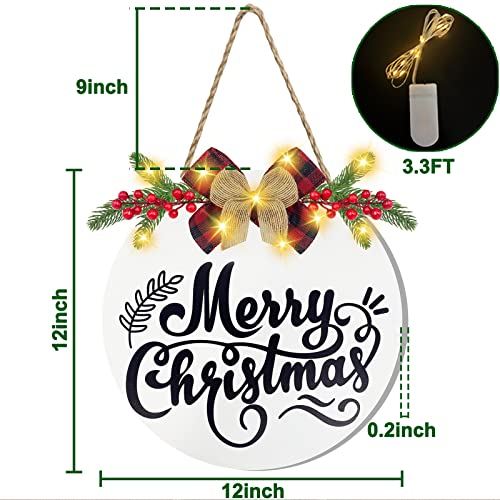 Lighted Merry Christmas Wreath Sign For Front Door Decor, 10 Led Battery Operated Red Berry Door Wreath Hanging Christmas Decoration Indoor Outdoor Home Porch Window Wall Decor #TOP3