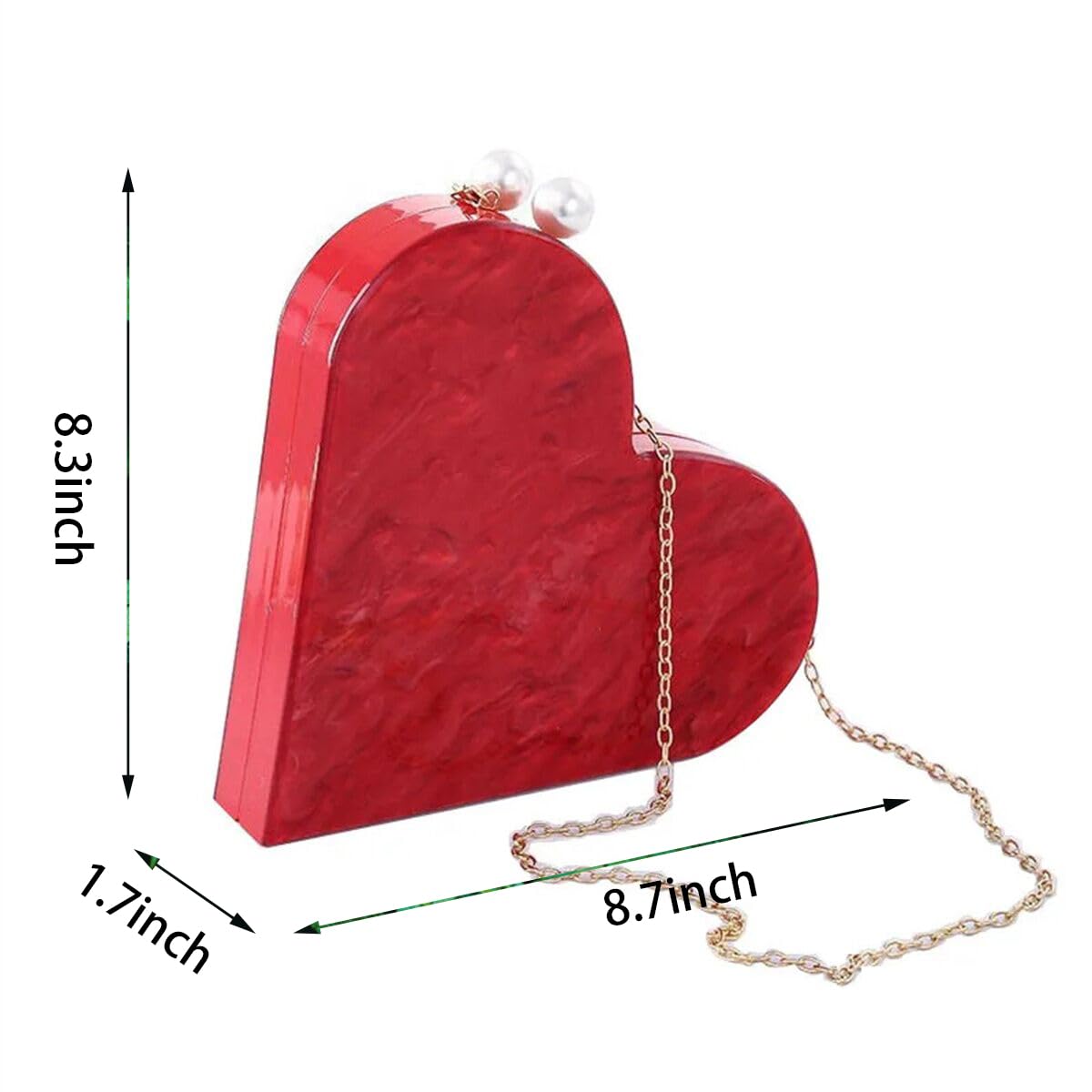DUNQIN Women Acrylic Marbled Evening Clutch Red Heart-shaped Handbag Causal Shoulder Crossbody Purse for Party Wedding, Red