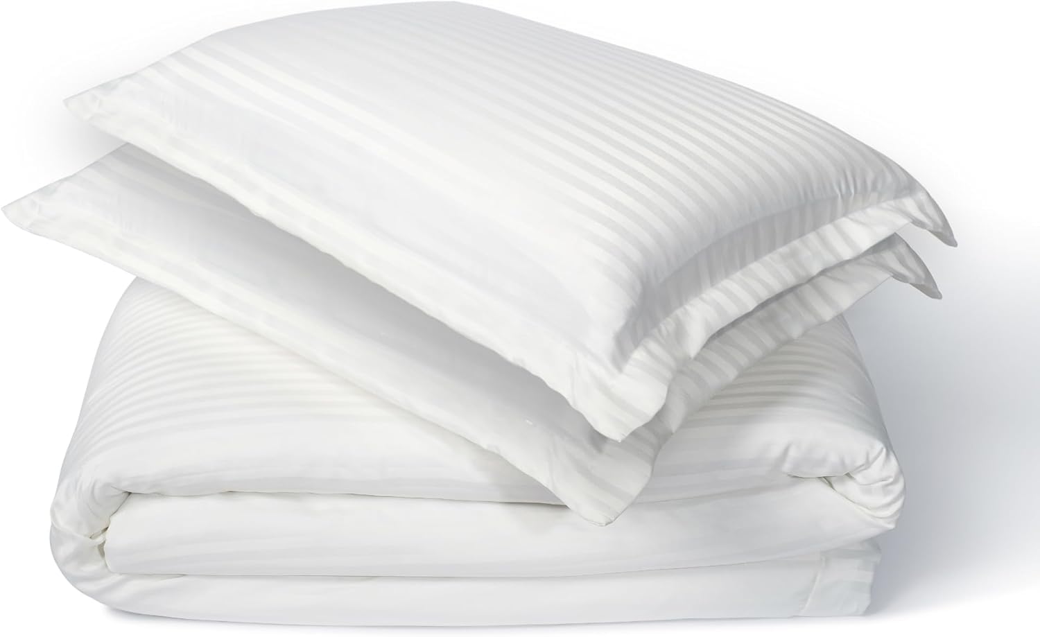 Funda Nórdica Cama 150 & 135 Satinada a Rayas - Juego con Funda 220x240 cm y 2 Fundas de Almohada 50x70 cm –100% Poliéster – Suave, Transpirable y Antiácaros - Blanco Brillante