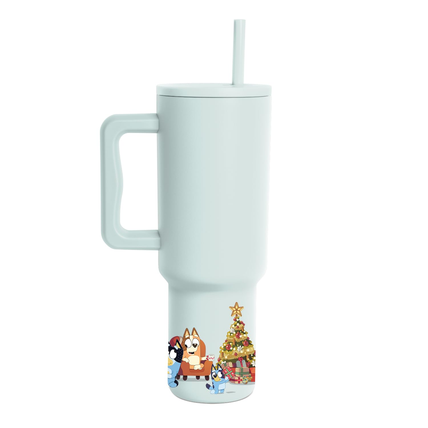 Simple Modern Bluey 40 oz Trek Tumbler with Handle and Straw Lid | Cup Holder Friendly Insulated Stainless Steel Travel Mug | Bluey Christmas Morning