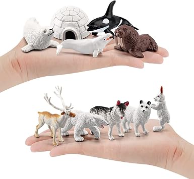 Xshelley10 pcs Mini Arctic Animals Figurines Set,Polar Animal Figurines Toy PlaysetIncludes Polar Bear Seal Reindeer Wolf Rabbit Arctic Fox Wolf Figures,Cake Topper Decor, for Kids Birthday Gift