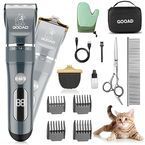 Gooad Cat Grooming Kit, Cat Clippers for Matted Hair, Cordless Cat Shaver for Long Hair, Low Noise Paw Trimmer, Cat Hair Trimmer for Grooming,Quiet Pet Hair Clippers Tools for Cats Dogs (Blue)