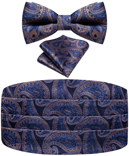 Image of Paisley Floral Tuxedo Cummerbund Bow Tie Pocket Square Set for Men