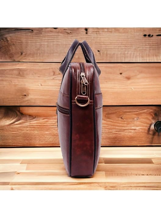 Image of Professional Business Laptop Bag,Leather Briefcase with Shoulder Strap, Multiple Compartments for Men