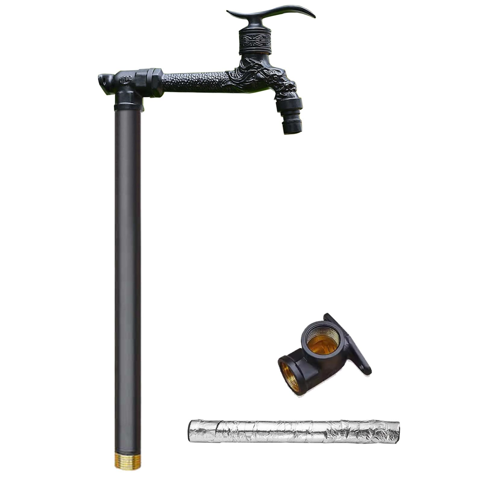 WOTZOV Outdoor Vertical Garden Water Column, 24In Antifreeze Water Dispenser With Brass Faucet, Cylindrical Hydrant For Garden Irrigation - Durable Gold Finish，Black 80cm/31in