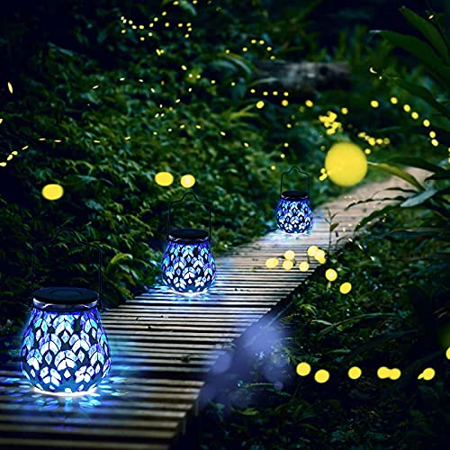 Mosaic Solar Light Outdoor Hanging Lantern - Leaves Theme Jar Lantern Waterproof Table Lamp For Garden, Patio, Party, Yard, Outdoor Indoor Decoration #TOP1