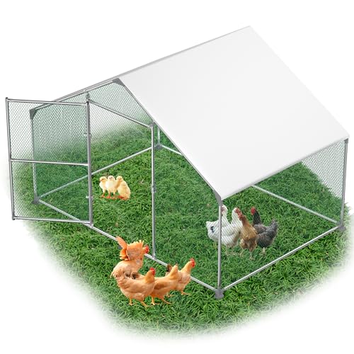 YRHome 3 x 2 x 2 m, cercado para gallinero con techo puntiagudo, gallinero de acero galvanizado con protección solar, cercado para gallineros con puerta y cerradura de seguridad, jaula para pollos
