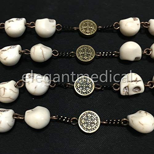 elegantmedical Catholic XL10MM howlite skull beads Antiqued Rosary Cross Bronze Cross Necklace Catholic GIFTS4