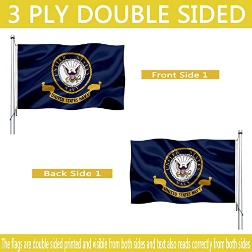 Us Navy Emblem Flag Double Sided 3X5 Outdoor- Heavy Duty Navy Naval Military Flags -United State Navy Flags Banner With 2 Brass Grommets 4 Rows Stitched #TOP2