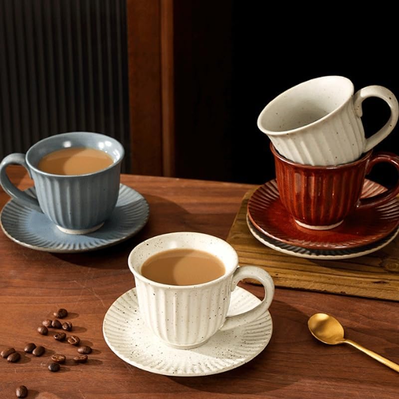 Striped Coffee Cup Saucer Ceramic Set Cups for Tea Afternoon Saucers Home Use