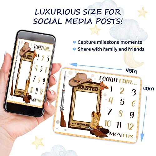 Image of Western Cowboy Monthly Milestone Blanket Hat Boots Gun Wanted Poster Theme Photography Backdrop 48x40in