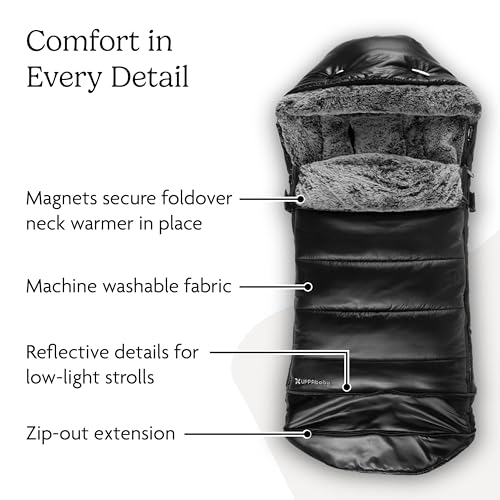Image of UPPAbaby CozyGanoosh Luxe 2-in-1 Footmuff - Fits Strollers + RumbleSeat - Ultra-Plush with Zip-Out Liner, All-Season Weatherproof Cover - Lyla (Onyx Nylon)