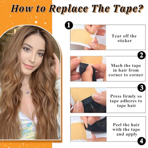 Image of YDDM 20 Inch Tape in Hair Extensions Human Hair Light Brown, 20pcs 100% Remy Human Hair Straight Seamless Invisible Tape in Hair Extensions(30#, 20 Inch)