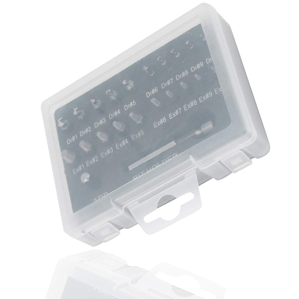 Yakamoz 22Pcs Mini Damaged Screw Extractor Kit Small Stripped Screws Remover Easy Out Broken Bolt Extractor Rusty Screw Removal Tool with Magnetic Extension Bit Holder & Socket Adapter