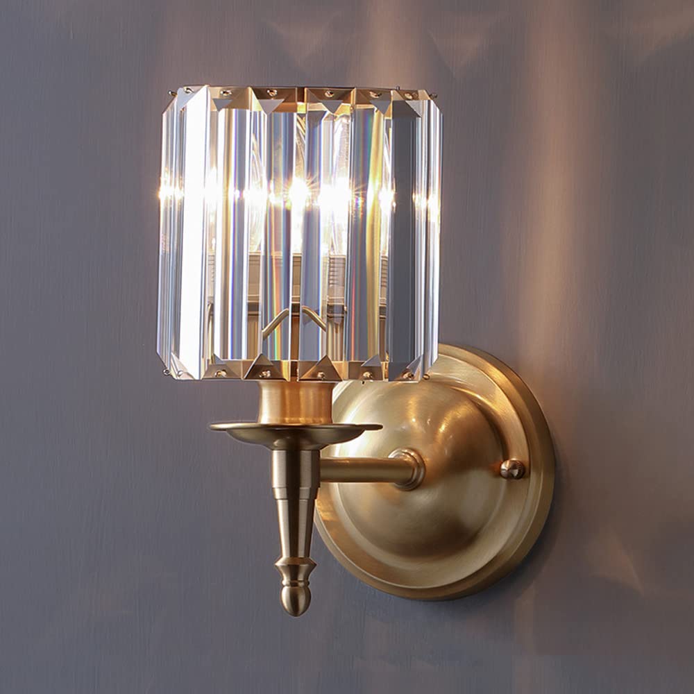 SXECAEPS Crystal Wall Sconce Lighting Fixture Copper Hardwired Lamp, Modern Brass Mount Lights Home Decor Sconces, E14 Headboard Lamps for Living Room Bedroom Bedside