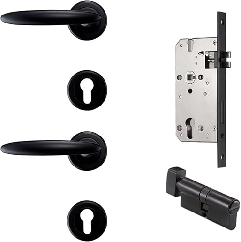 GLINEA Brass Mute Door Lever American European Modern Black Gold Interior Room Bedroom Bathroom Solid Wood Door Lock Split Knob Color BK-QBCF