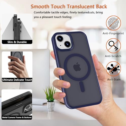 Image of Magnetic iPhone 13 mini case,Compatible with Magsafe, Military-Grade Protection,Slim Translucent Matte Shockproof with Anti-Scratch Anti-Fingerprint Phone Cover (Dark Blue, iPhone 13mini)