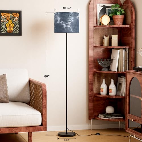 Image of Ambimall 60'' Modern Floor Lamp with Shade, Tall Lamps for Living Room, Bedroom, Office, Dining Room, Hand-Dyed Blue Lampshade(Without Bulb)