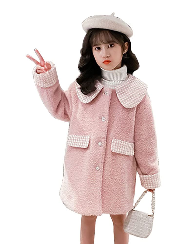 DAIHAN Abrigo de Doble Botonadura para Niña Gabardina Chaquetón de Longitud Media Casual Chaqueta de Lana Princesas Jacket Elegante Parkas