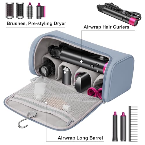 Image of Travel Storage Bag for Dyson Hair Dryer, Travel Case with Hook, Curler and Accessories Organizer, Large-Capacity Case Holder, Portable Carrying Case, Storage Organizer Bag for Women., Blue,