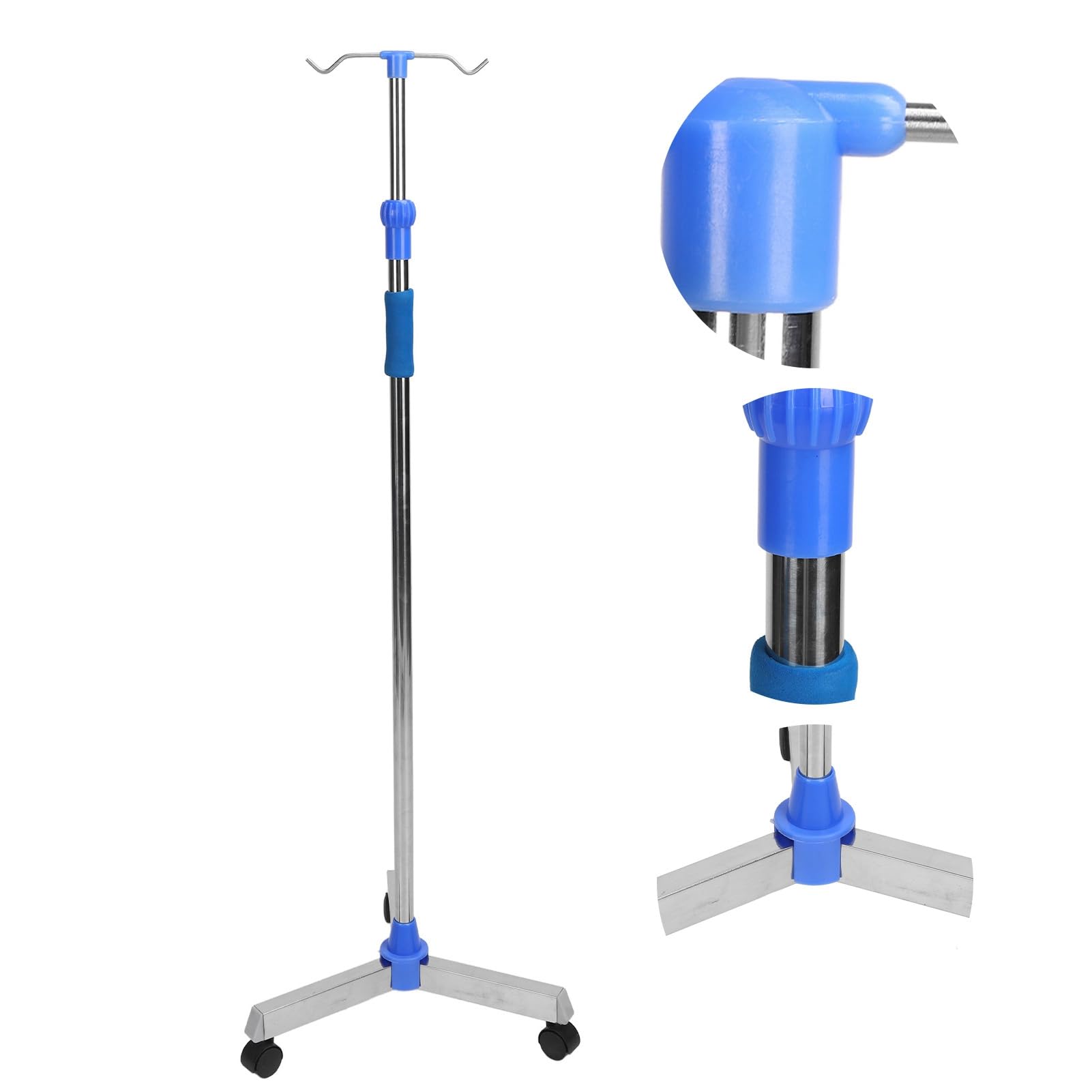 Asta portaflebo Altezza regolabile Base pavimento Base triangolare in acciaio inossidabile con ruote Asta spessa 2 ganci Supporto per sacca portaflebo per clinica domestica