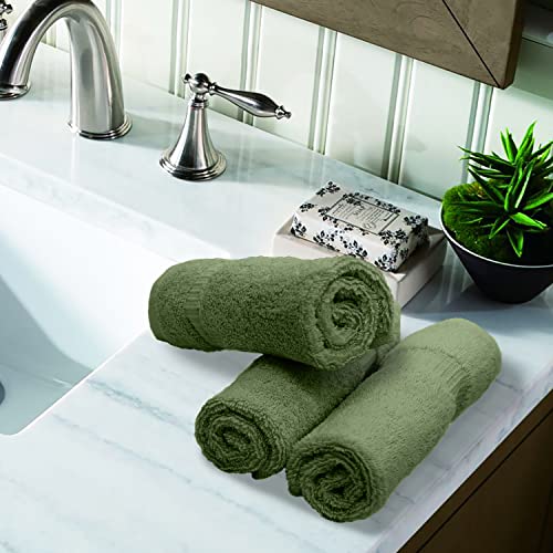 Image of BC BARE COTTON Bare Cotton Luxury Hotel & Spa Towel Turkish Wash Cloths Dobby Border,Moss, Set of 12