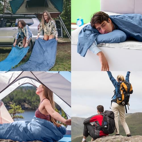 WILLNORN Sleeping Bag Liners, Upgraded Two Way Zippers (Let Your Feet Out Alone), Travel Sheets for Hotel Adult Sleep Sack Lightweight Camping Sheets (Mist Blue)