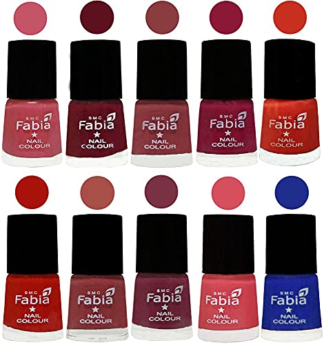 Image of SMC Fabia ALL IN ONE (PACK OF 10), Long Lasting Glossy Nail Polish, 6 ml Each, All Vibrant Colours,02445