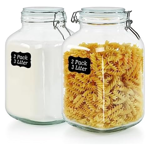 Ollieroo 106oz Square Glass Jars with Airtight Lid, Large Mason Jars, Wide Mouth Storage Containers for Flour, Cereal, Coffee, Pasta and Canning, Big Glass Kitchen Canisters (Set of 2) Cover