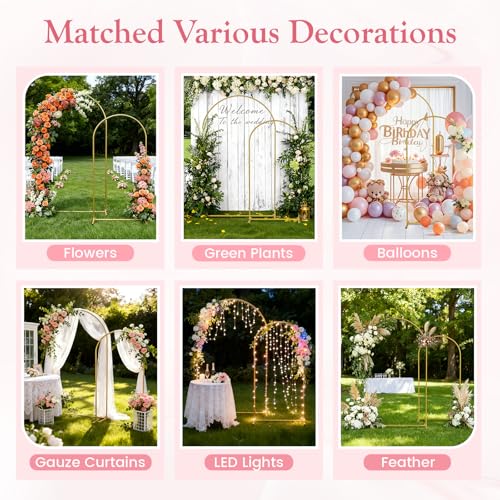Metal Arch Backdrop Stand, 7.2FT+6FT Gold Arch Stand Wedding Arch Backdrop Stand Set of 2, Balloon Arch Backdrop Frame for Wedding Birthday Party Baby Shower Graduation Ceremony Decor - Image 7