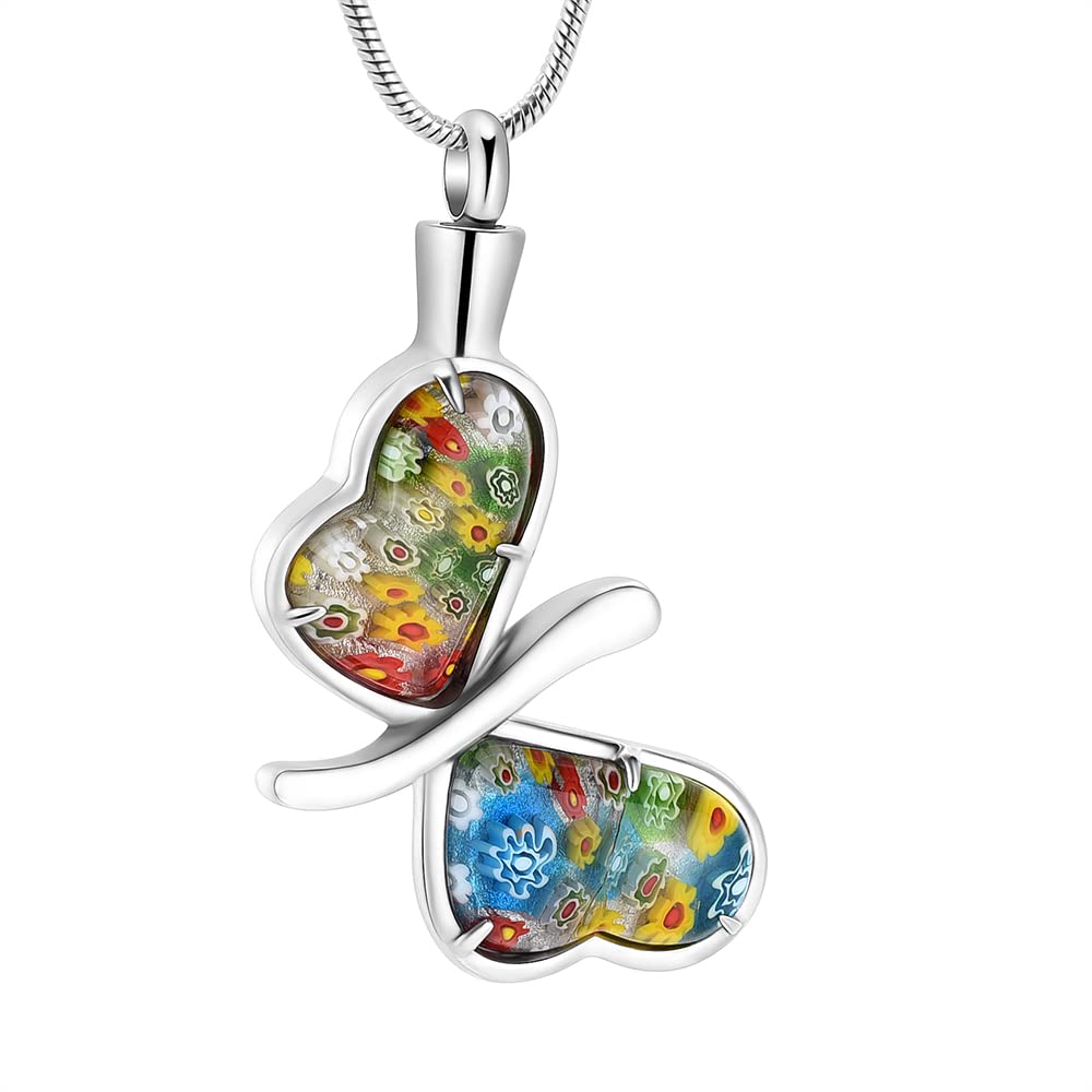 Collana con urna a forma di farfalla, in acciaio inossidabile, gioiello per donne e uomini, con ciondolo commemorativo per ceneri, ricordo funebre
