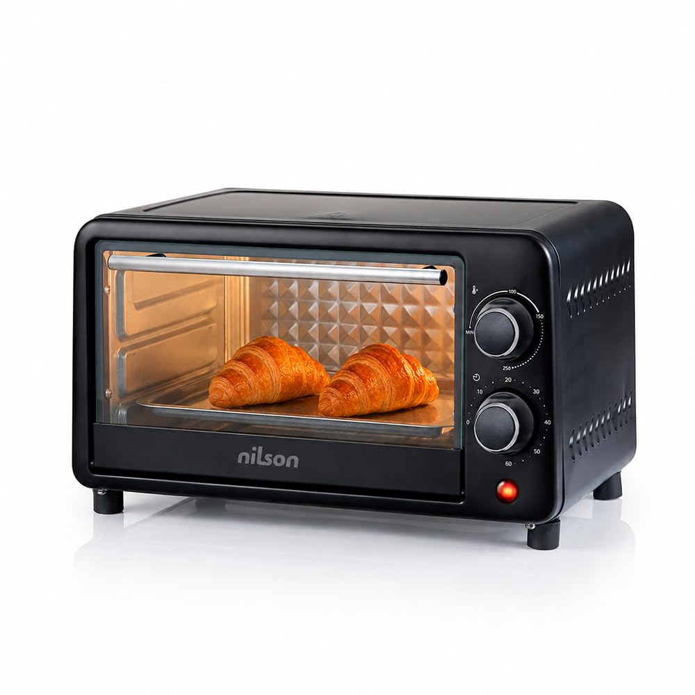 Tischofen, 9 l, kompakt, 800 W, mechanische Steuerung, NHS1000N, einstellbares Thermostat, maximale Temperatur 230 °, Timer 60 min, inklusive emailliertem Backblech und Metallgitter