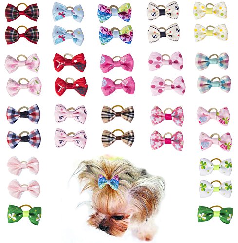 Hraindrop 36 pcs/18 pairs Pet Dog Hair Bows With Rubber Bands - Bowknot Bows Dog Hair Accessories with Varies Pattern